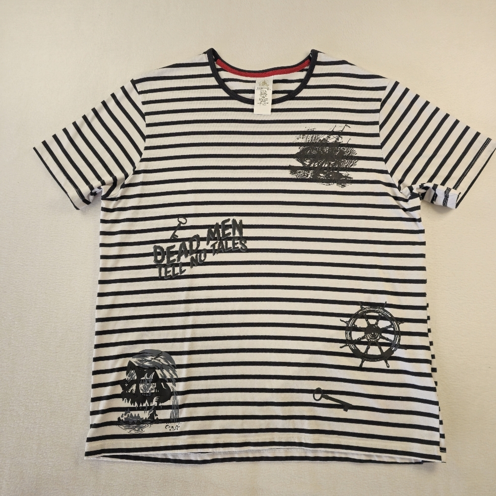Disney Pirates Of The Caribean Striped Black and White Graphic T-Shirt XL
